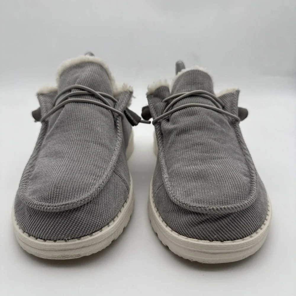 Hey Dude Wendy Corduroy Grey Womens Size 9 Comfort Shoes Faux Fur Lined Slip On